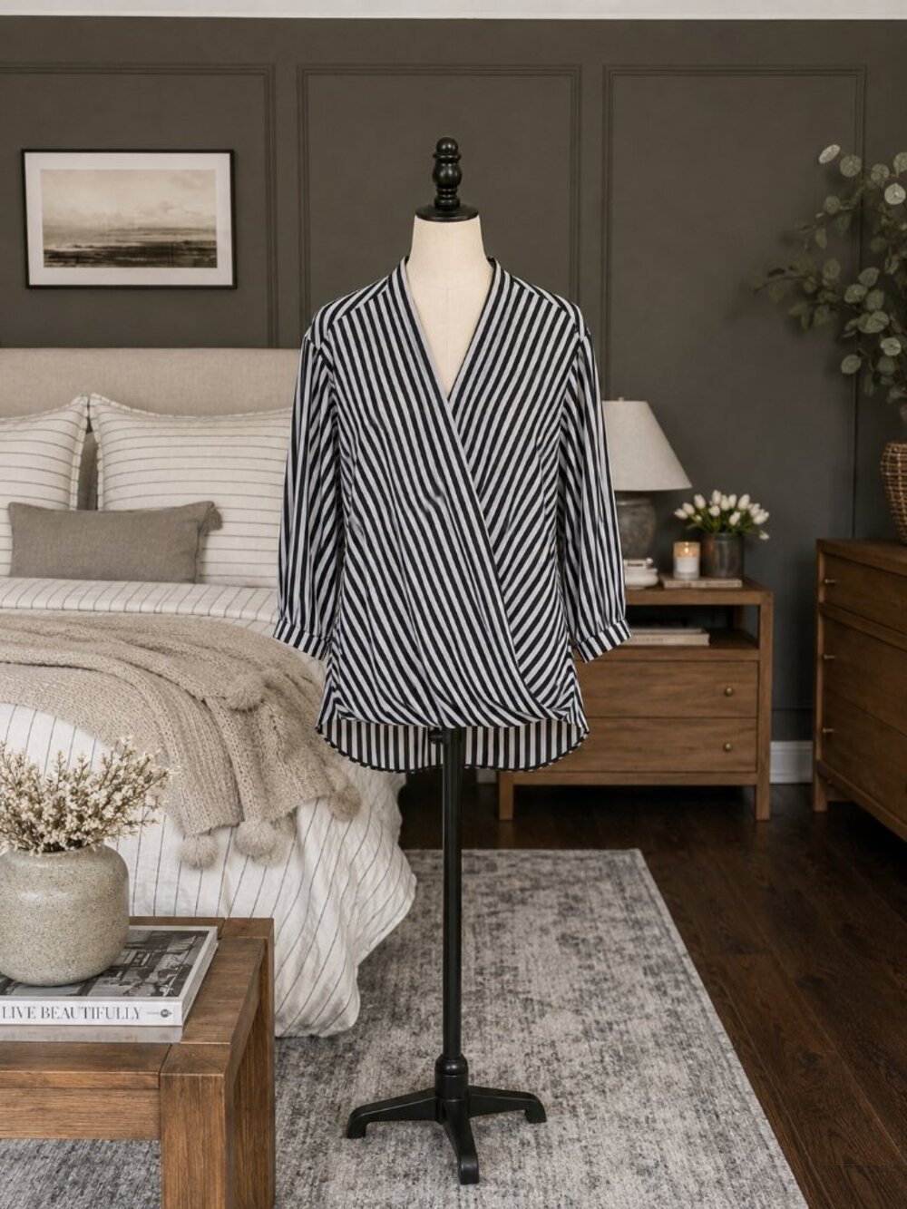 Michael Kors Ladies Large Stripped Blouse Wrap Front